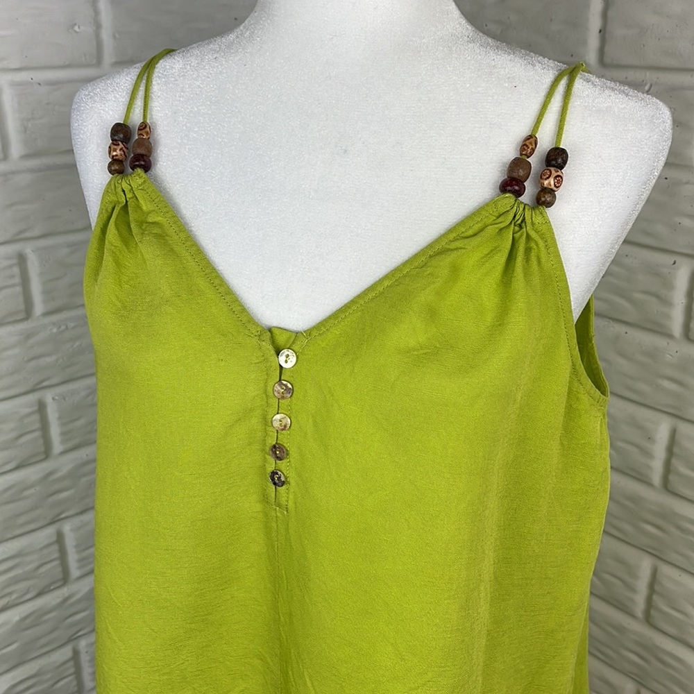 FOR THE REPUBLIC LINEN RAYON TANK TOP TUNIC WITH BEADS LIME GREEN SIZE MEDIUM - Picture 2 of 11